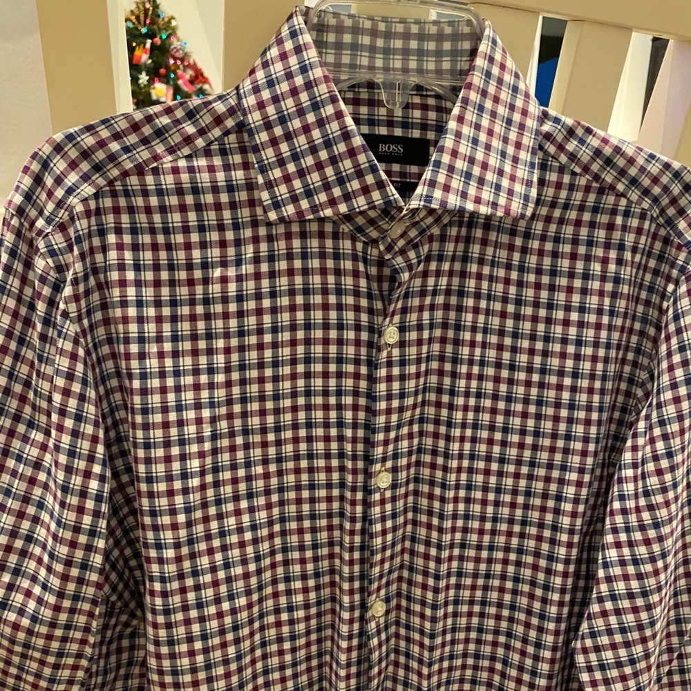 Hugo Boss plaid button down dress shirt size L